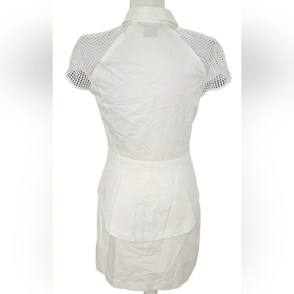 A|X Armani Exchange | White Poplin 3/4 Button Shirt Dress Mesh Shoulder | Size 6 - Picture 4 of 4